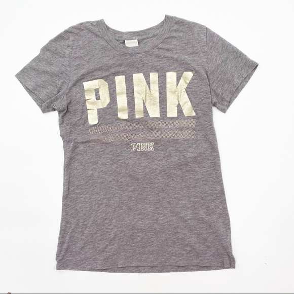 PINK Victoria’s Secret Tee Gray Gold Large - Picture 2 of 9
